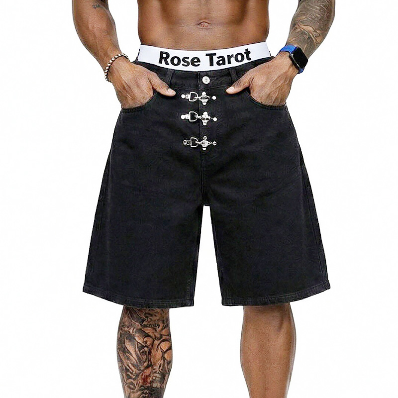 Metal Buckle Short Baggy Jeans - Street Fashion Baggy ulasan dan harga