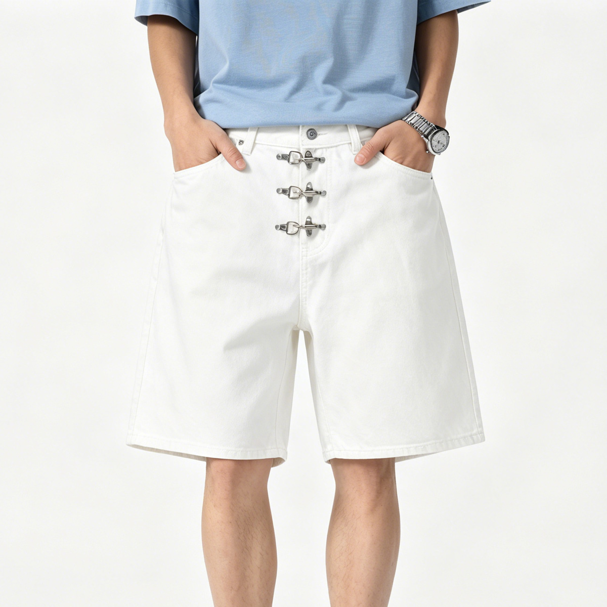 Metal Buckle Short Baggy Jeans - Street Fashion Baggy ulasan dan harga