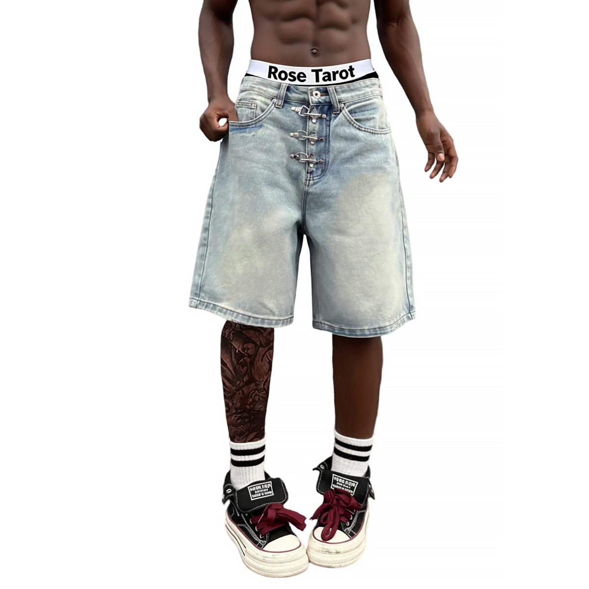 Metal Buckle Short Baggy Jeans - Street Fashion Baggy ulasan dan harga