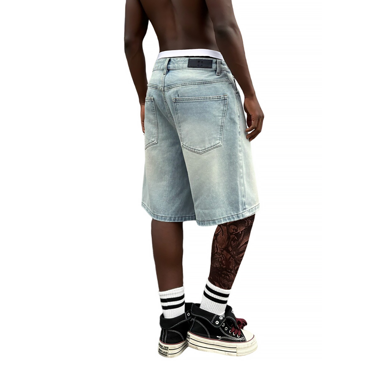 Metal Buckle Short Baggy Jeans - Street Fashion Baggy ulasan dan harga