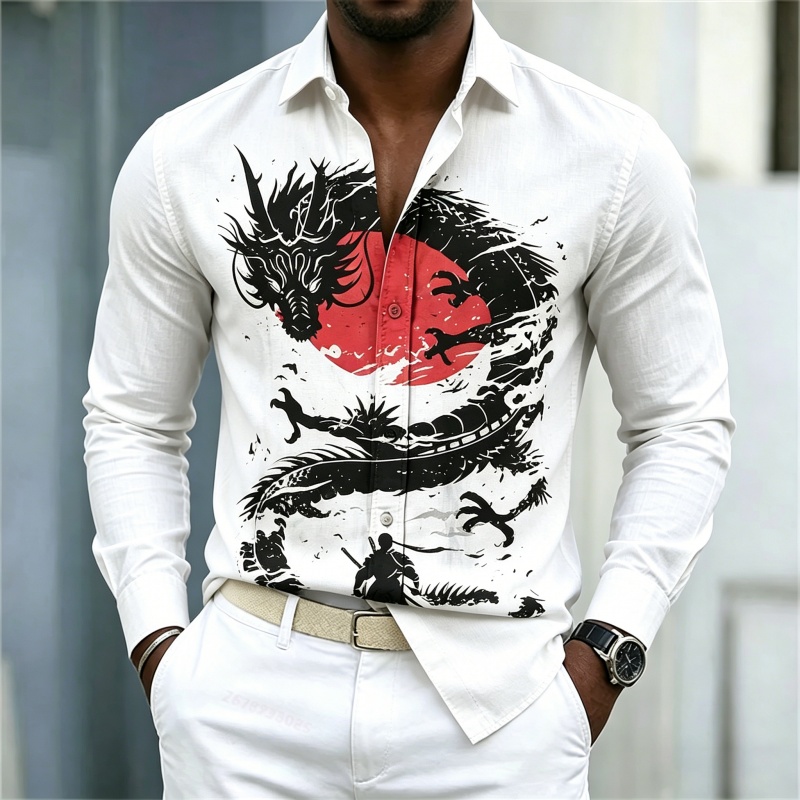 2026 New Men's Shirt White Bla - Street Fashion China ulasan dan harga