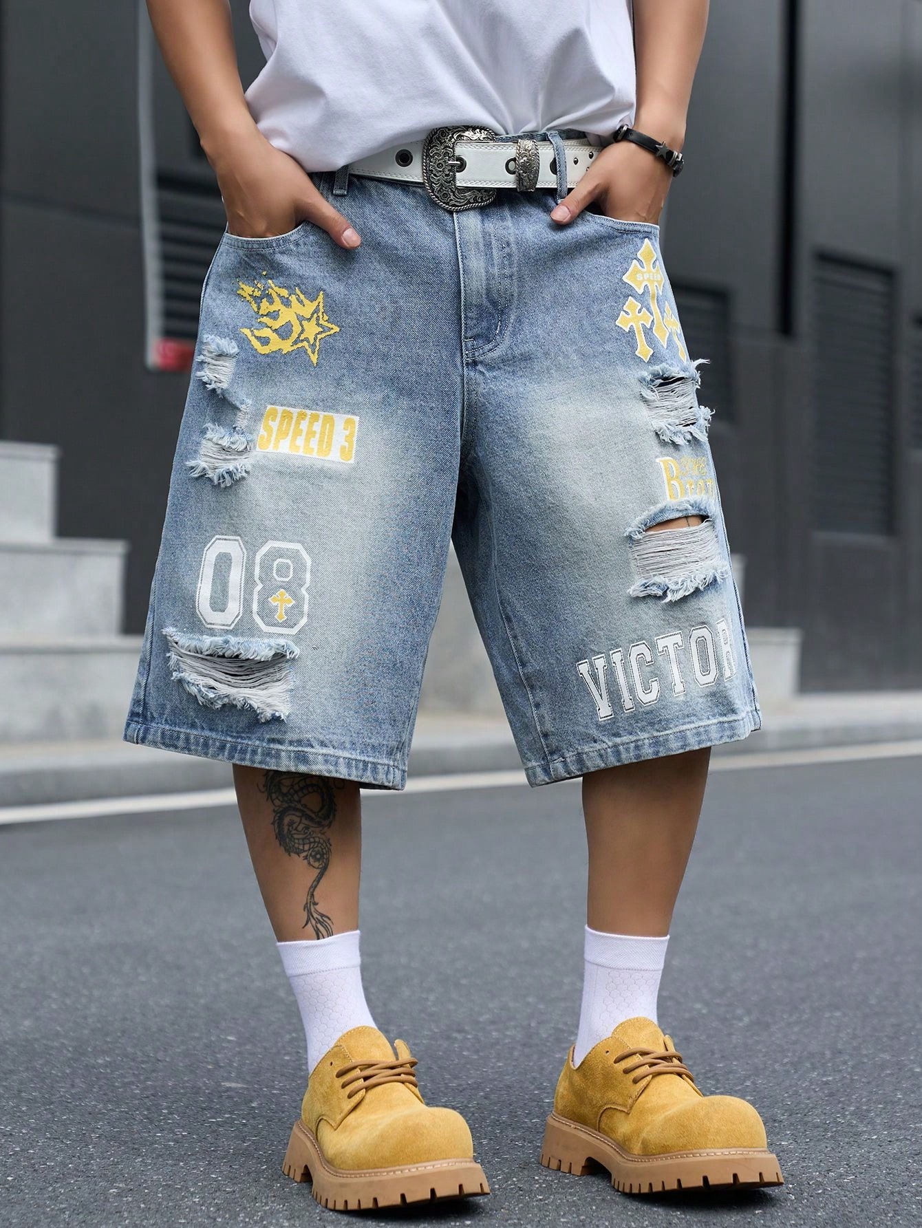 Men's Loose Fit Denim Bermuda  - Street Fashion Types ulasan dan harga